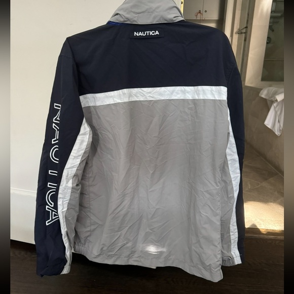 Nautica brand navy grey and red windbreaker sailing jacket size large button up - Picture 2 of 4